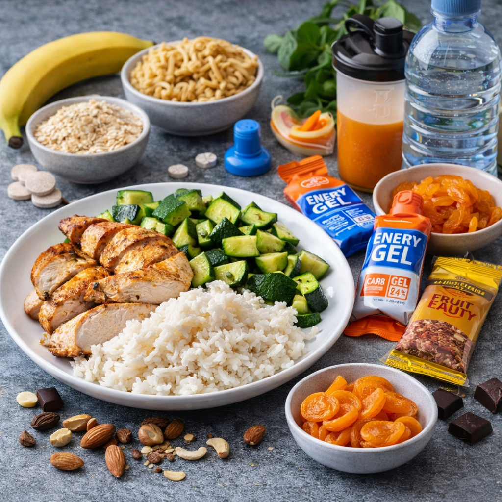 Nutrition endurance avant pendant après : aliments digestes, glucides, boisson isotonique et collation de récupération