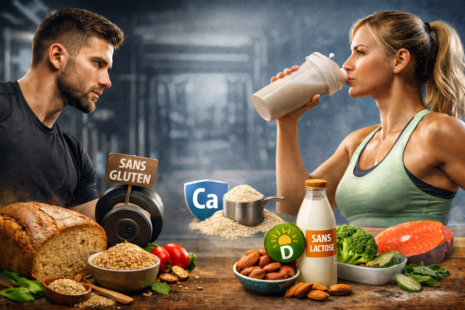 Repas post-entraînement sans gluten et sans lactose riche en protéines, glucides et calcium