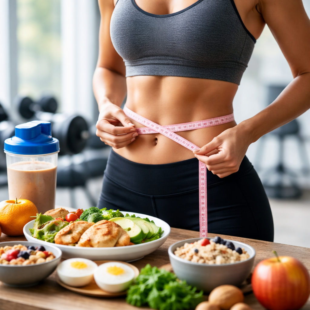 Personne mesurant son tour de taille avec mètre ruban après entraînement, illustrant la perte de graisse et le suivi de la composition corporelle sans texte sur l’image.
